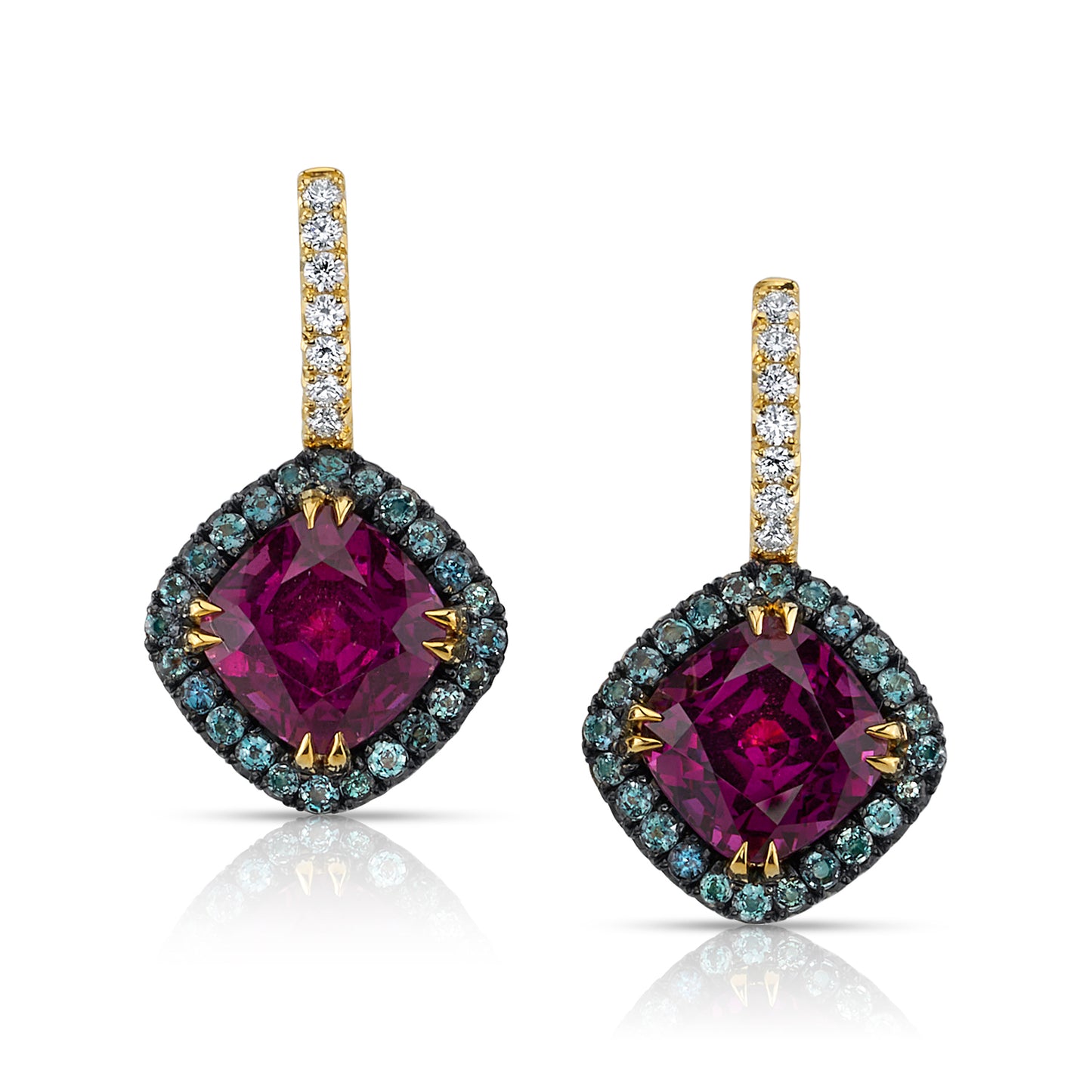 Rhodolite Garnet, Alexandrite & Diamond Earrings
