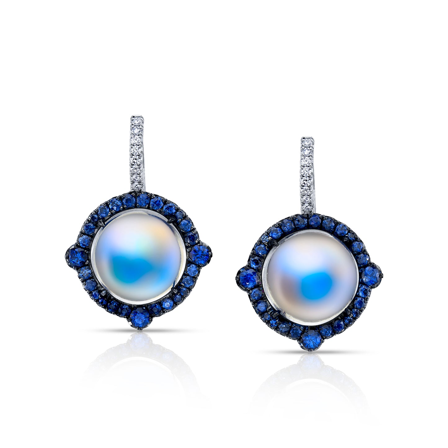 Moonstone, Sapphire & Diamond Earrings