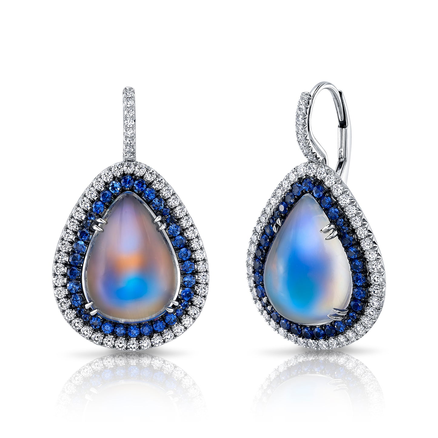 Moonstone, Sapphire & Diamond Earrings