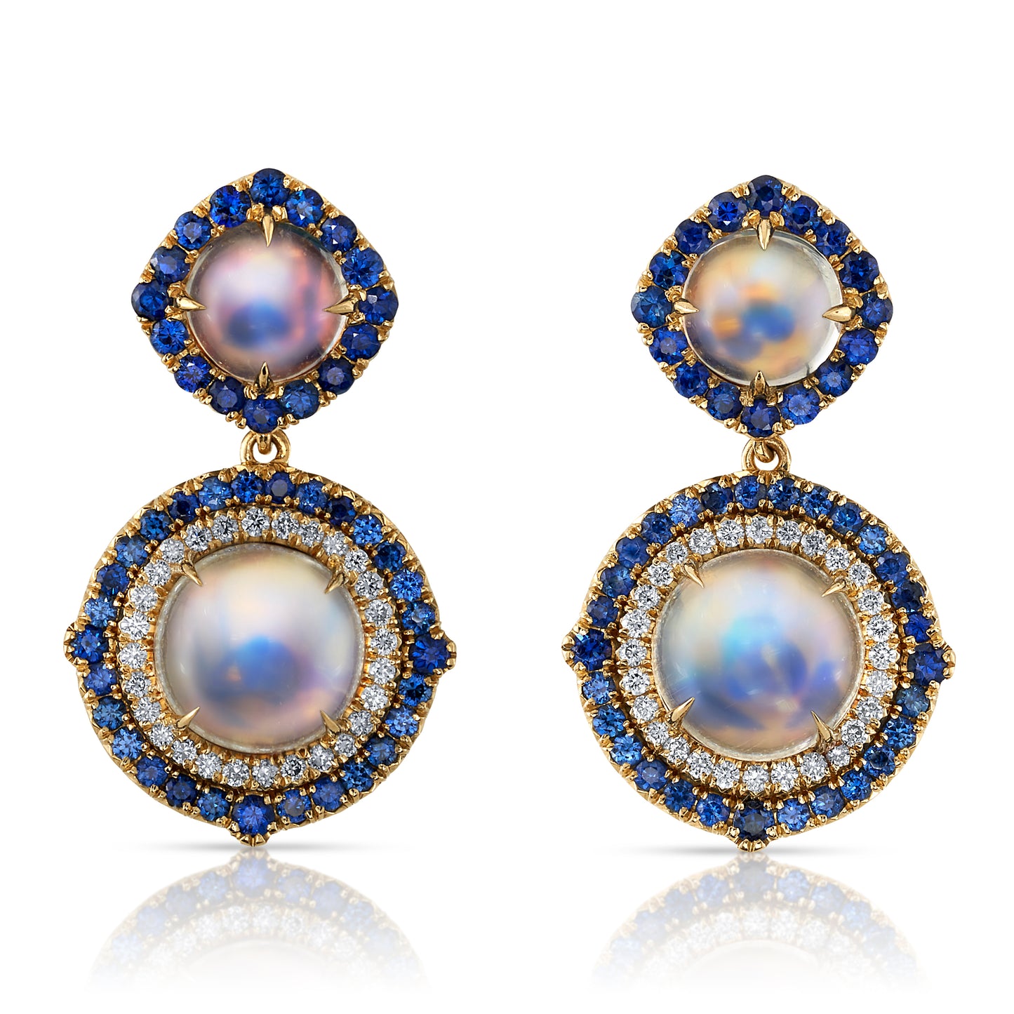 Moonstone, Sapphire & Diamond Earrings