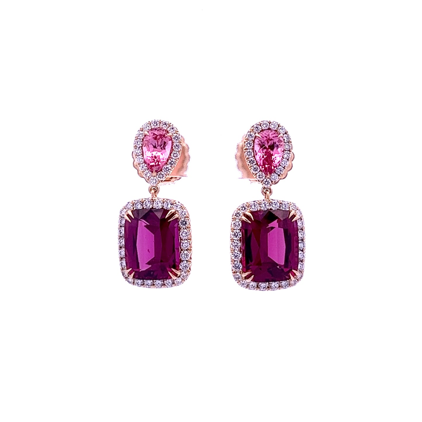 Purple Garnet, Spinel & Diamond Earrings