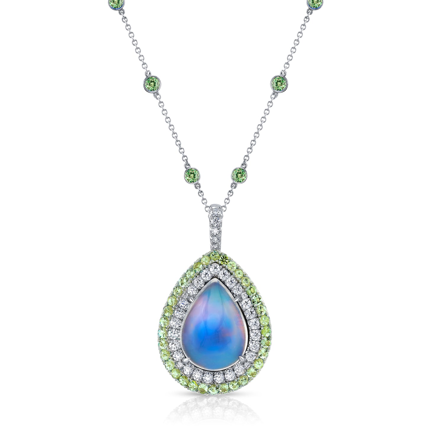 Moonstone, Demantoid Garnet & Diamond Pendant