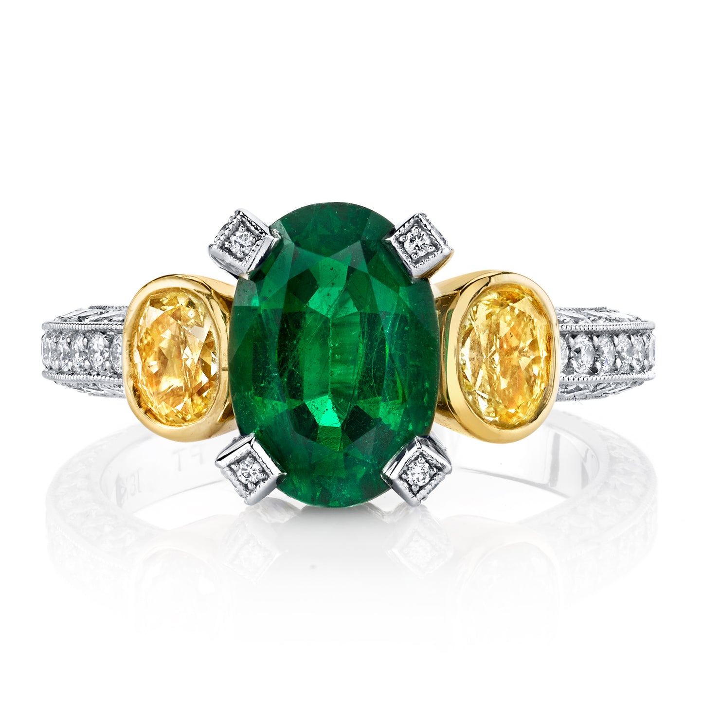 Emerald, Fancy Yellow Diamond & Diamond Ring