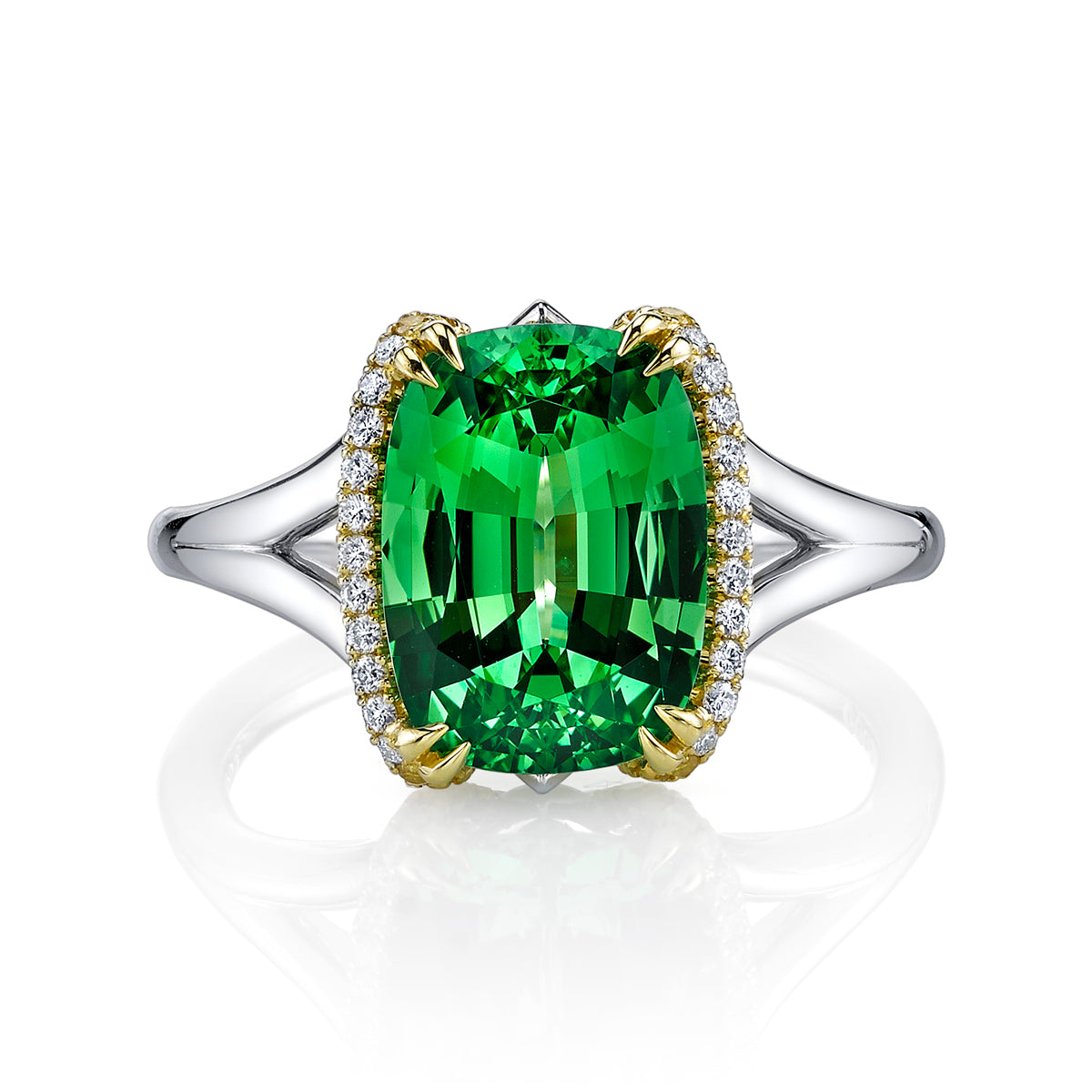 Tsavorite Garnet, Fancy Yellow Diamond & Diamond Ring