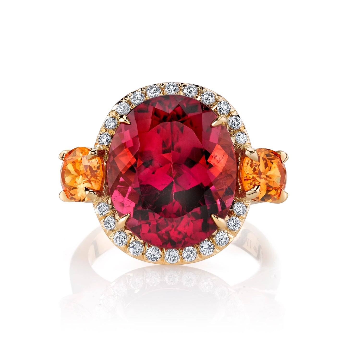 Pink Tourmaline, Spessartine Garnet & Diamond 3-Stone Ring