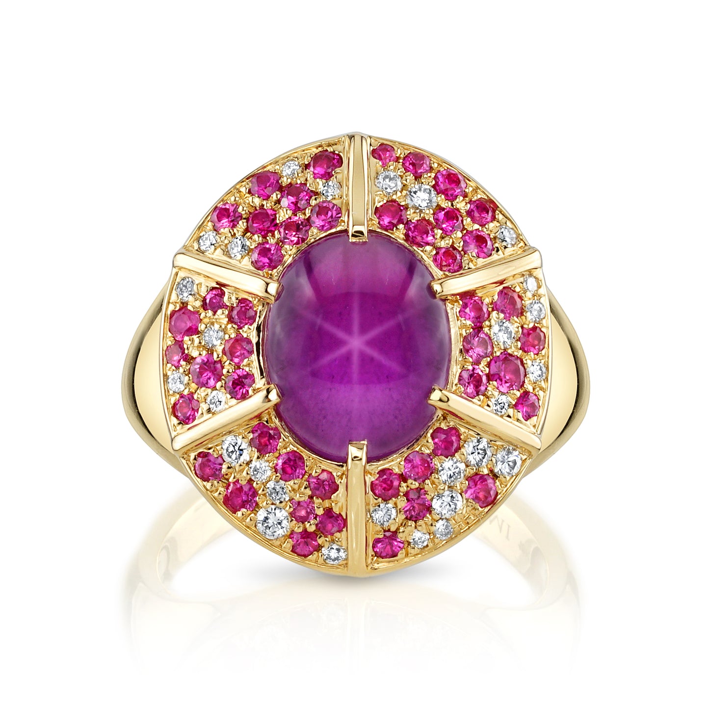 Purplish-Pink Star Sapphire, Pink Sapphire & Diamond Ring