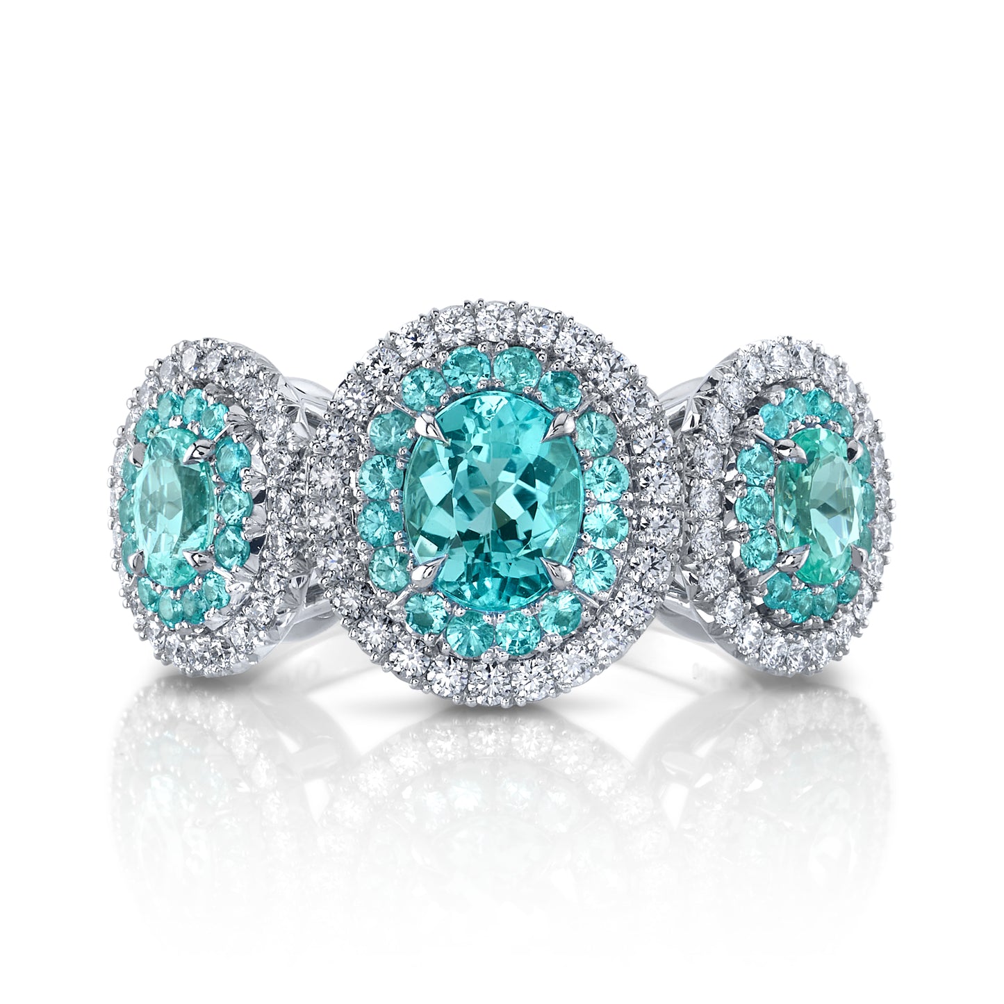 Paraíba-Type Tourmaline, Paraíba Tourmaline & Diamond 3-Stone Ring