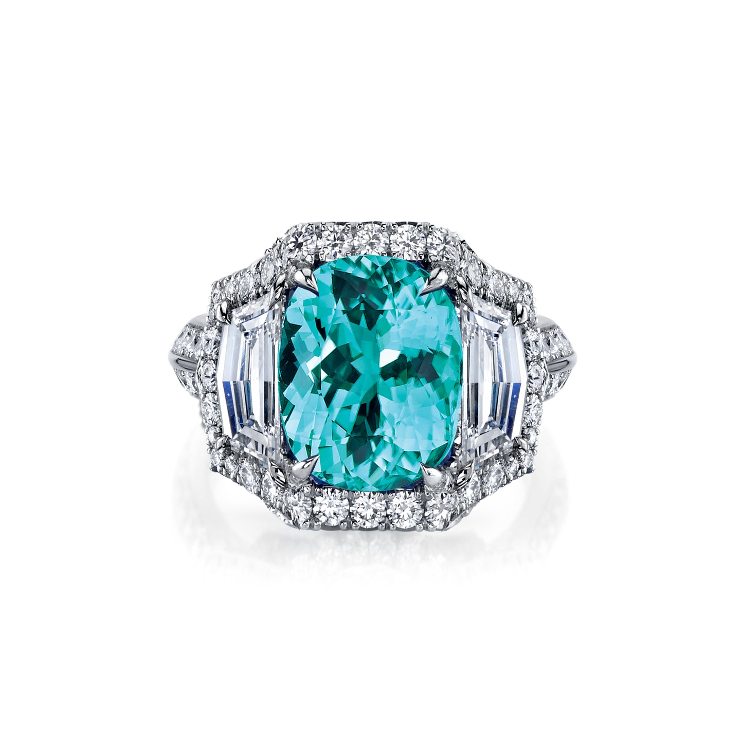 Paraíba-Type Tourmaline, Paraíba Tourmaline & Diamond 3-Stone Ring