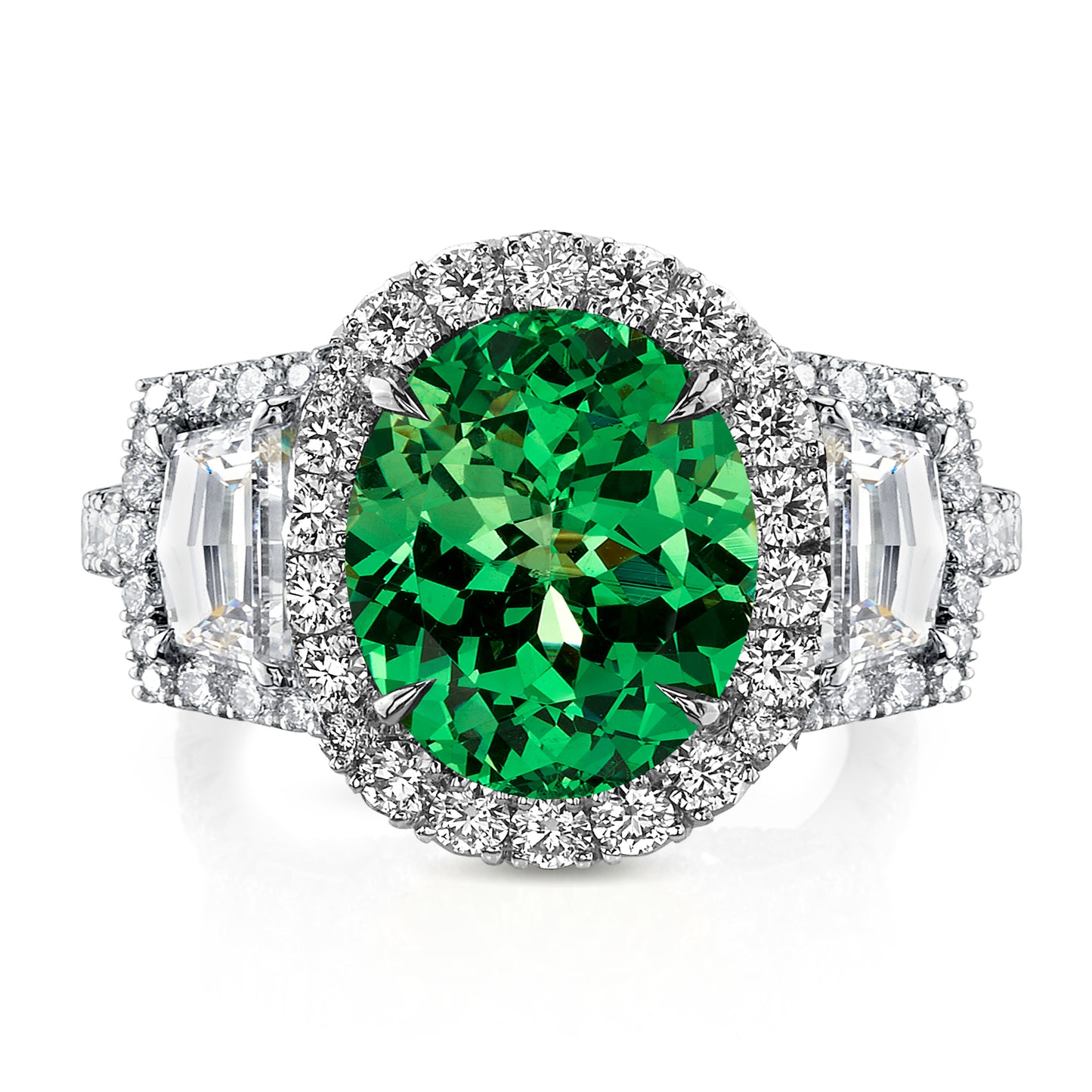 Tsavorite Garnet & Diamond 3-Stone Ring