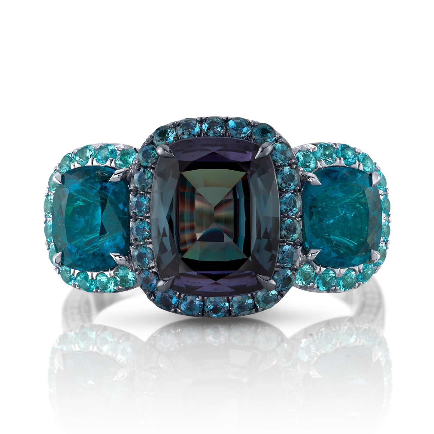 Alexandrite, Paraíba Tourmaline & Diamond 3-Stone Ring