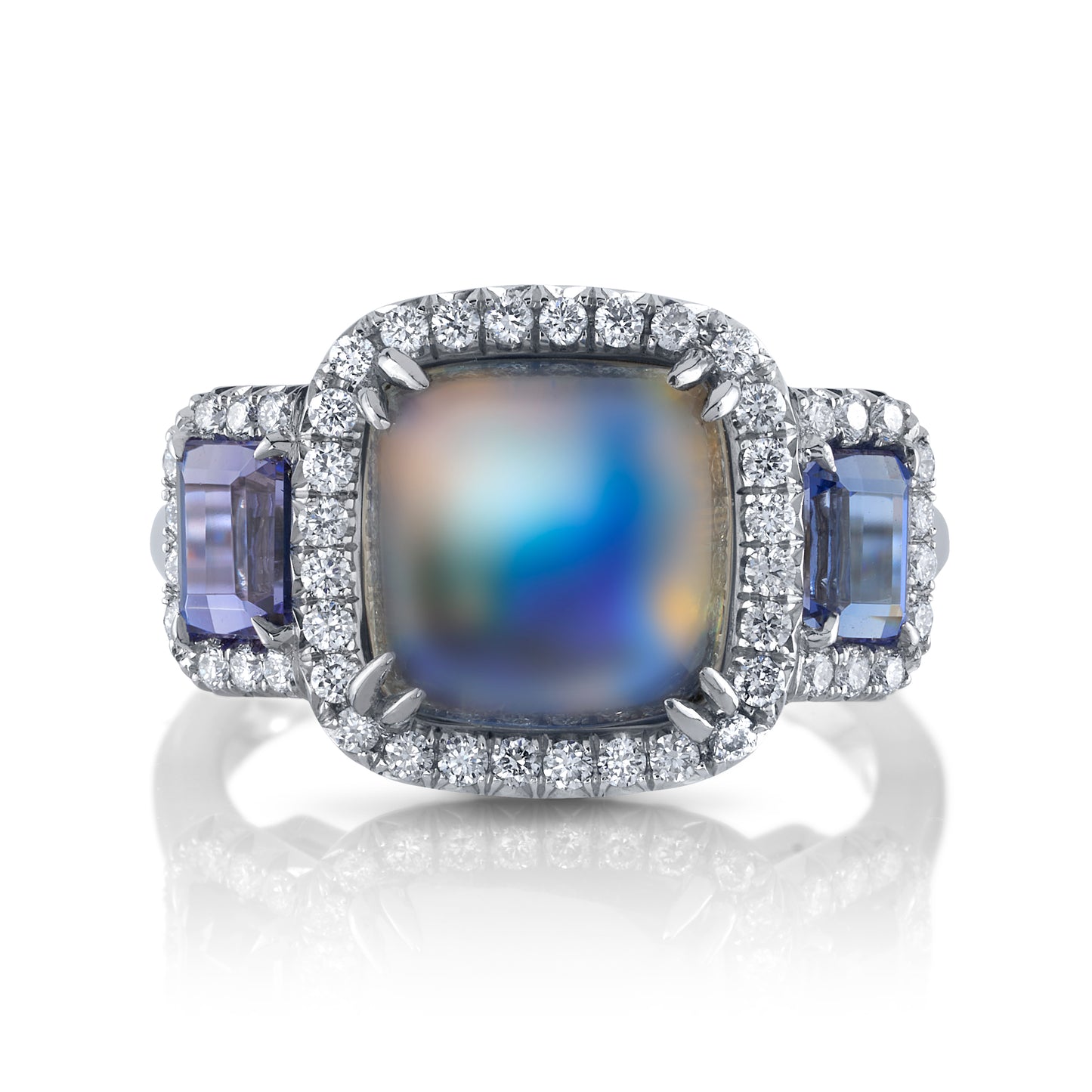Moonstone, Tanzanite & 3-Stone Diamond Ring