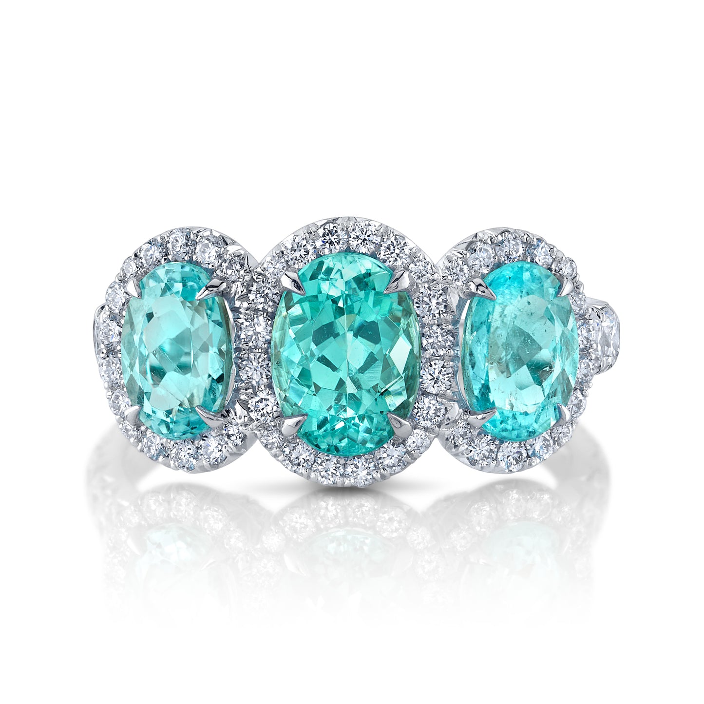 Paraíba-Type Tourmaline & Diamond 3-Stone Ring