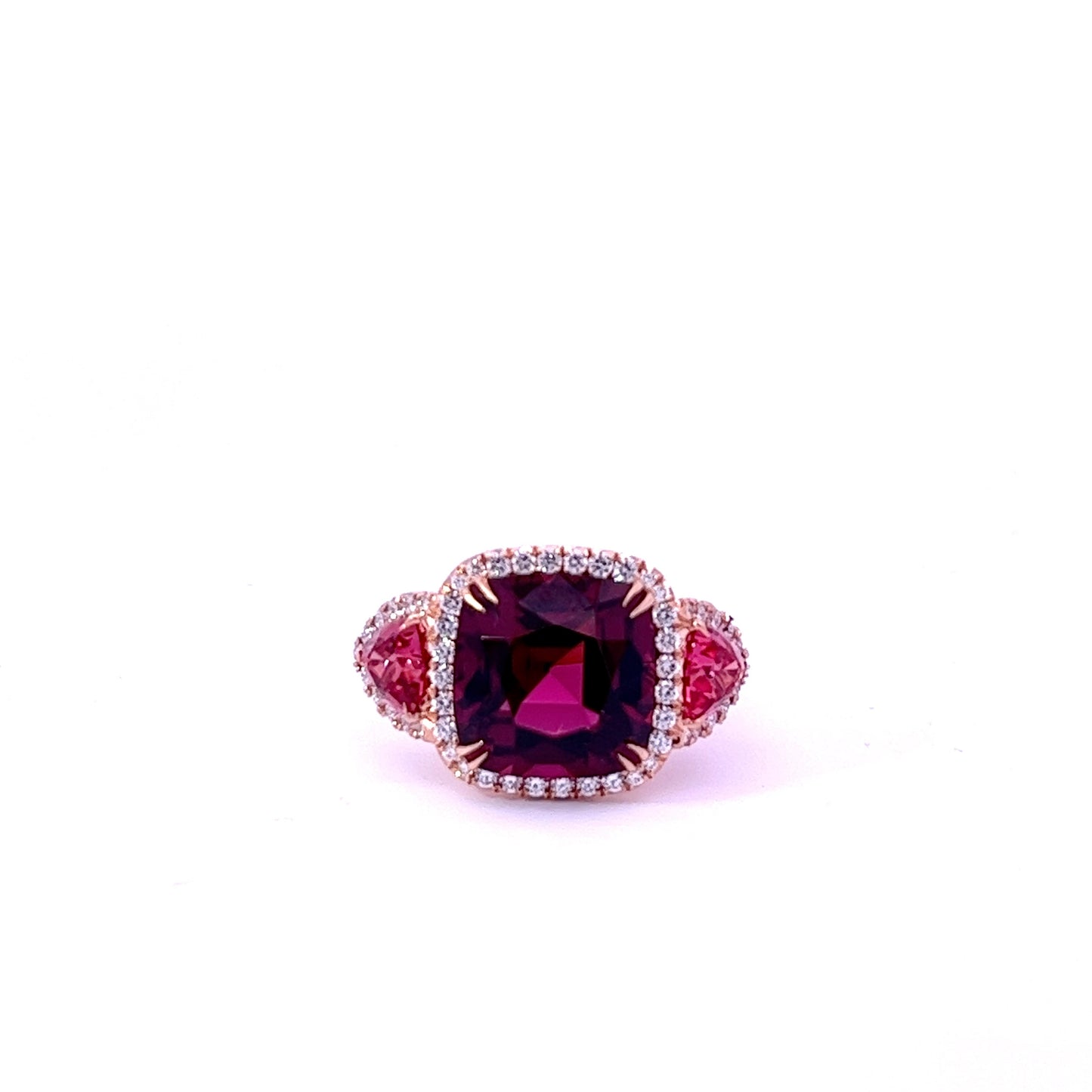 Purple Garnet, Pink Spinel & Diamond 3-Stone Ring