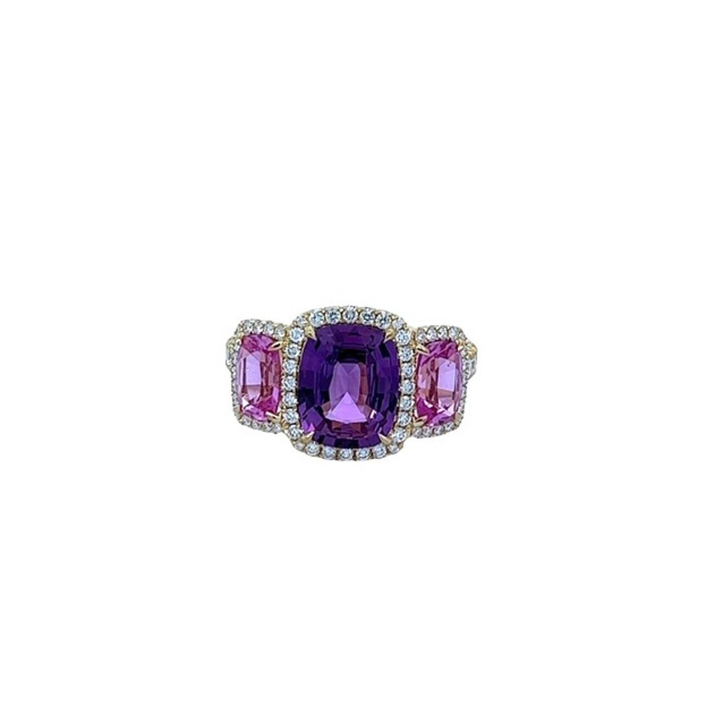 Fancy Sapphire, Pink Sapphire & Diamond 3-Stone Ring