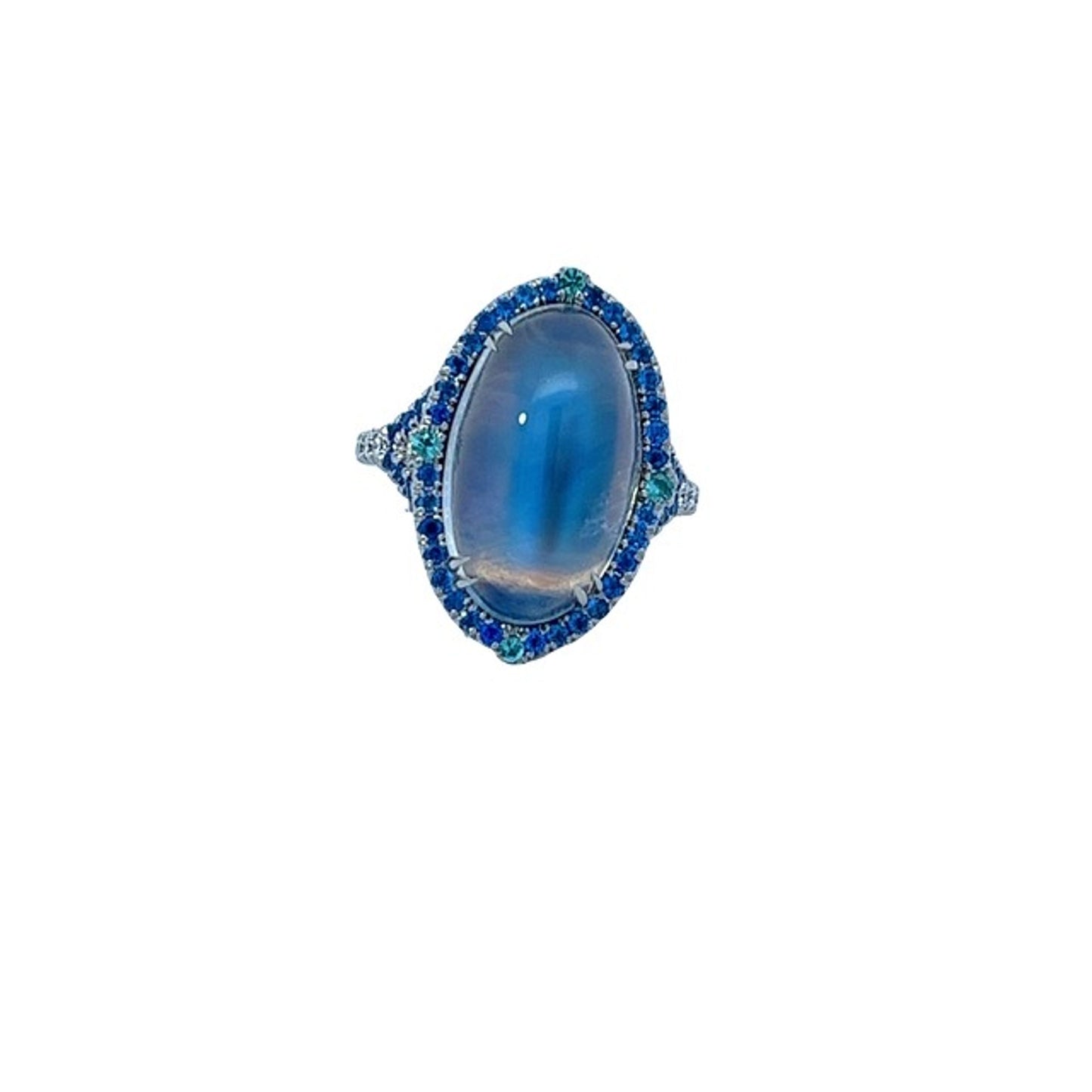Moonstone, Paraíba Tourmaline, Hauyne & Diamond Ring