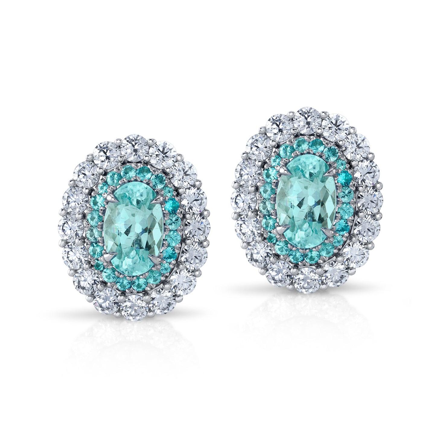 Paraíba-Type Tourmaline, Paraíba Tourmaline, and Diamond Stud Earrings