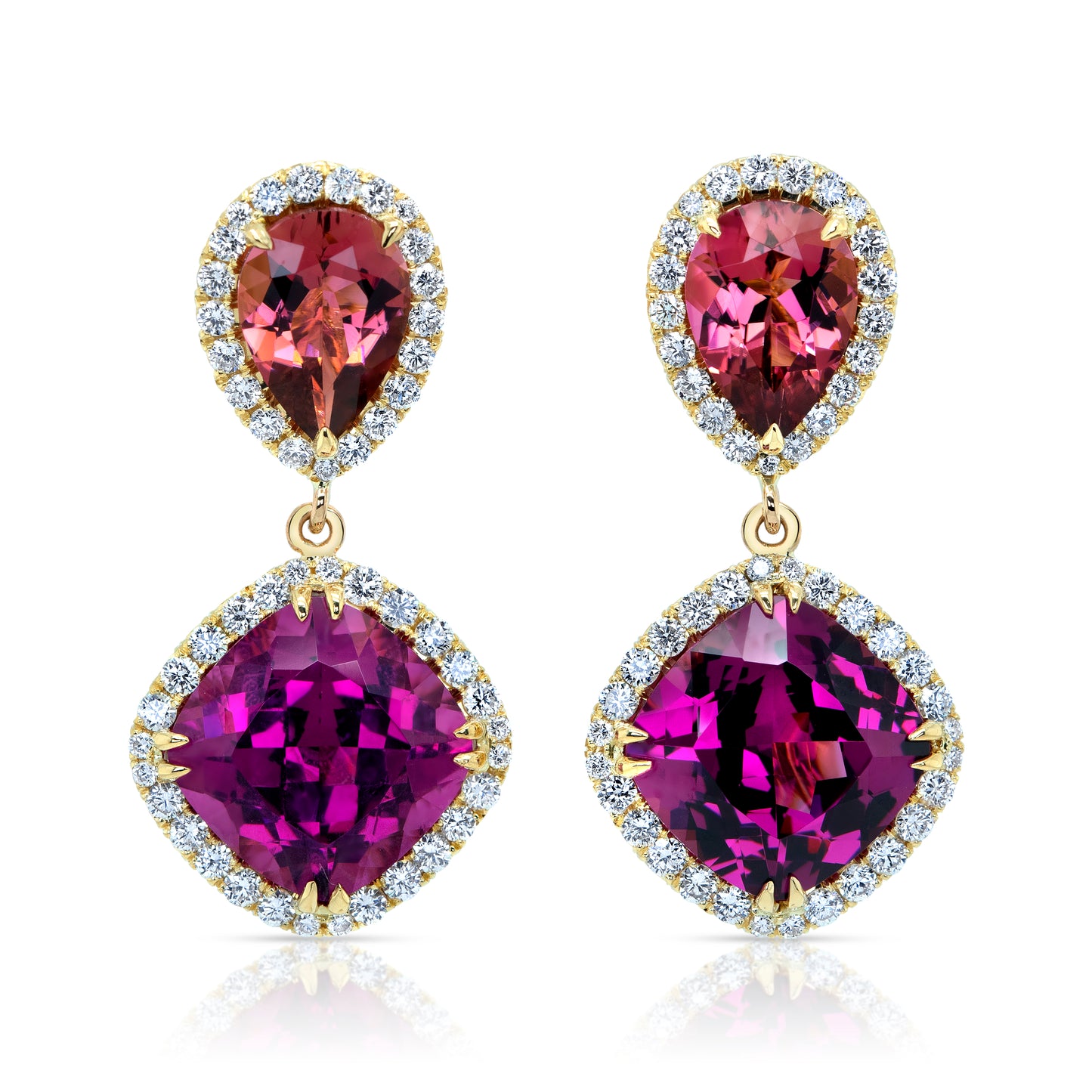 Purple Garnet, Pink Tourmaline & Diamond Earrings