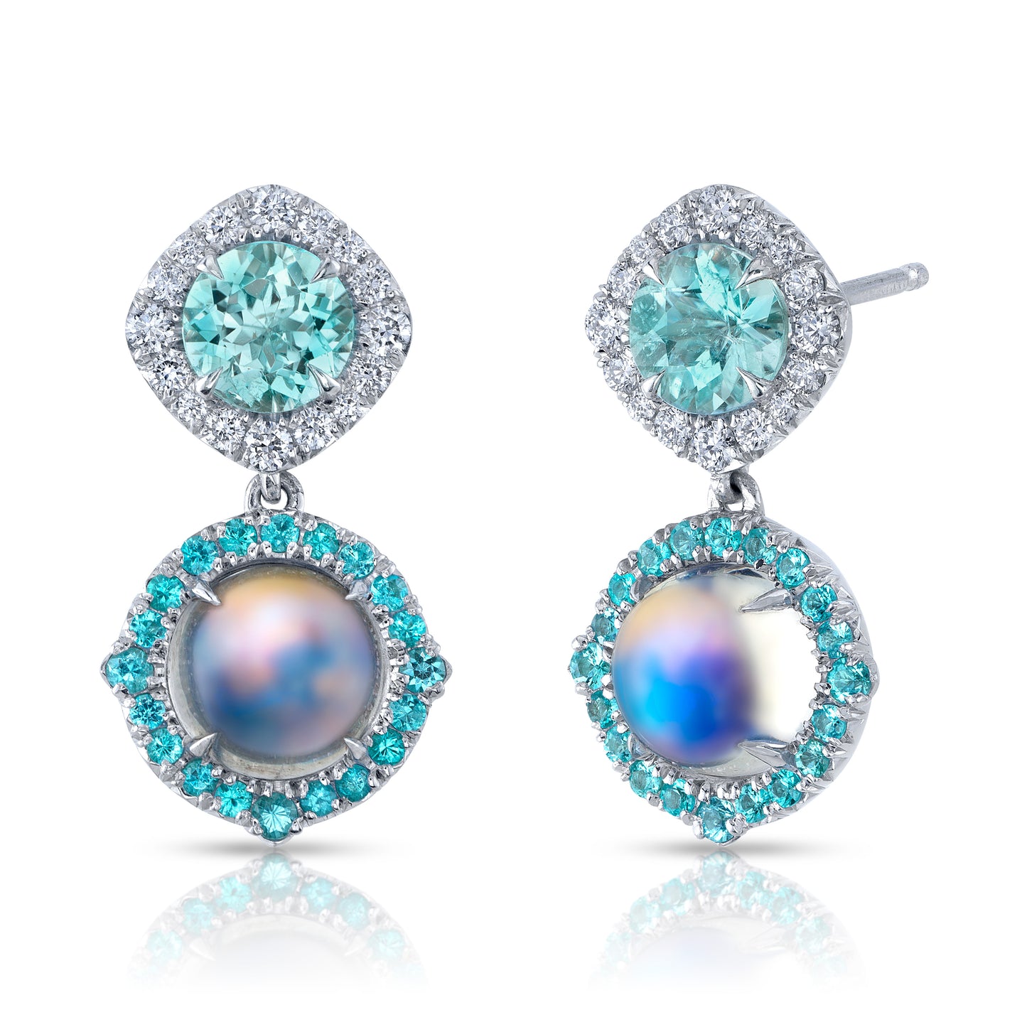 Moonstone, Paraíba-Type Tourmaline, Paraíba Tourmaline & Diamond Earrings