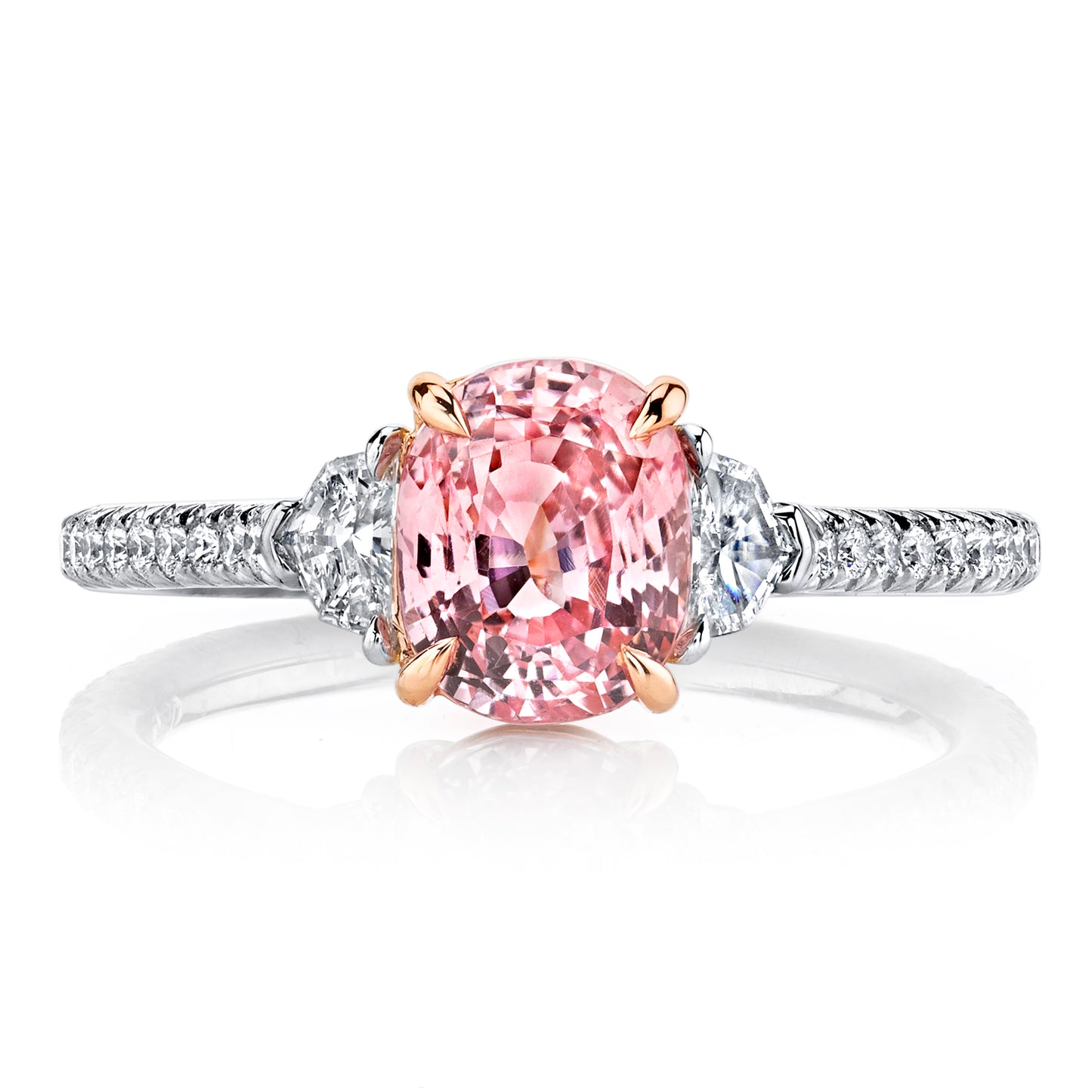 Padparadscha Sapphire & Diamond 3-Stone Ring