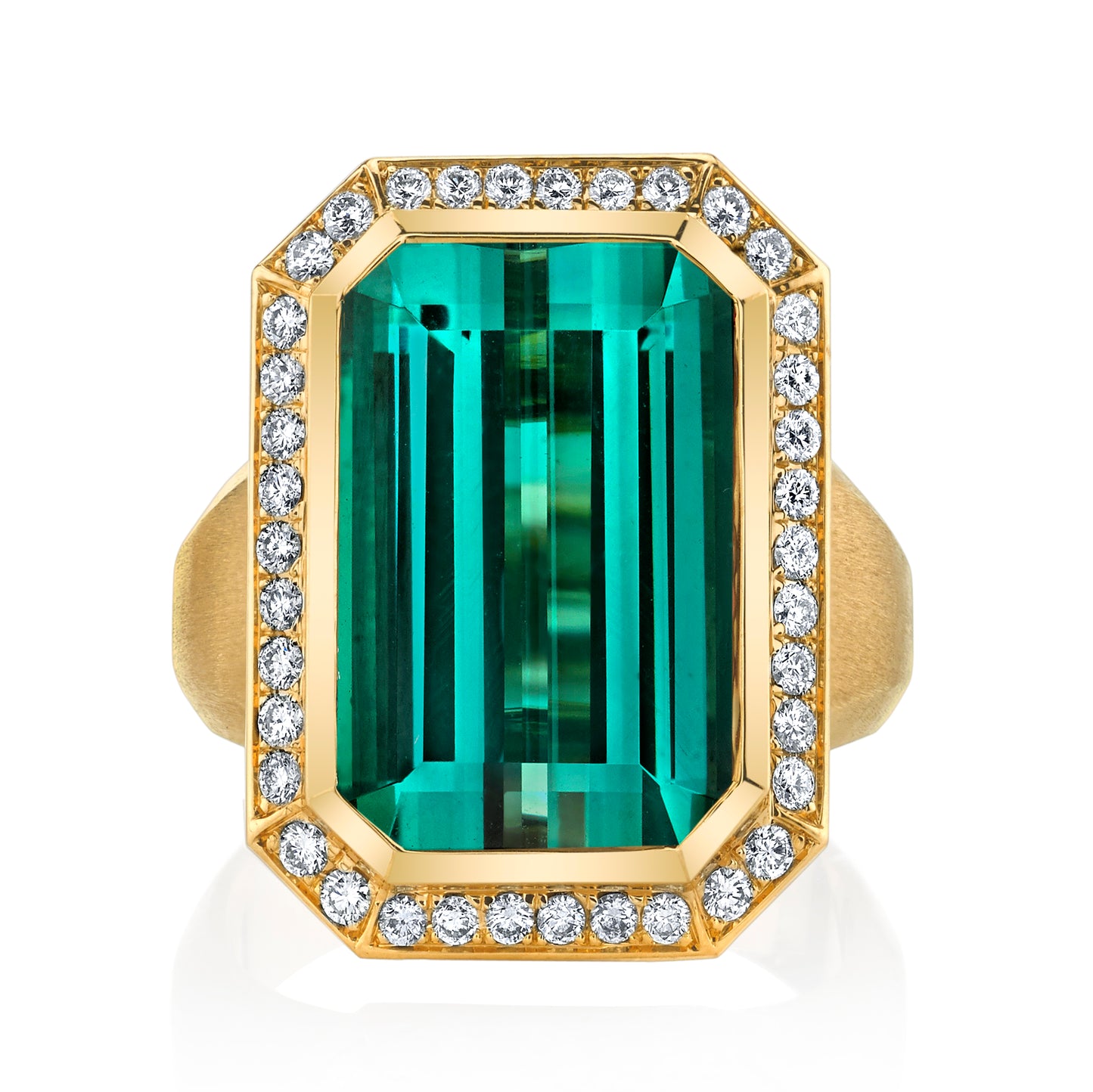 Blue-Green Tourmaline, Aquamarine & Diamond Ring