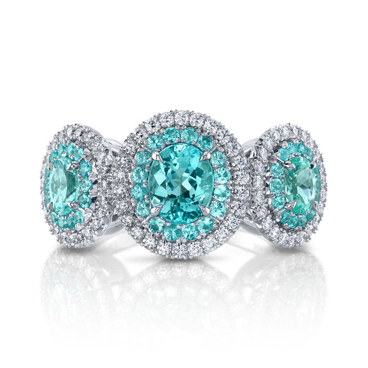 Paraíba-Type Tourmaline, Paraíba Tourmaline & Diamond 3-Stone Ring