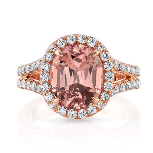 Peach Garnet & Diamond Ring