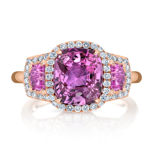 Pink Sapphire & Diamond 3-Stone Ring