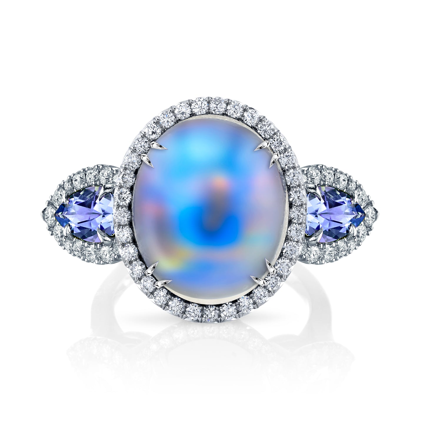 Moonstone, Tanzanite & Diamond 3-Stone Ring