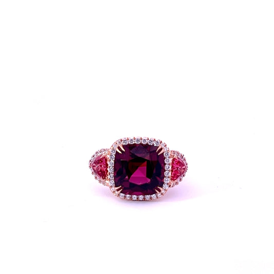 Purple Garnet, Pink Spinel & Diamond 3-Stone Ring